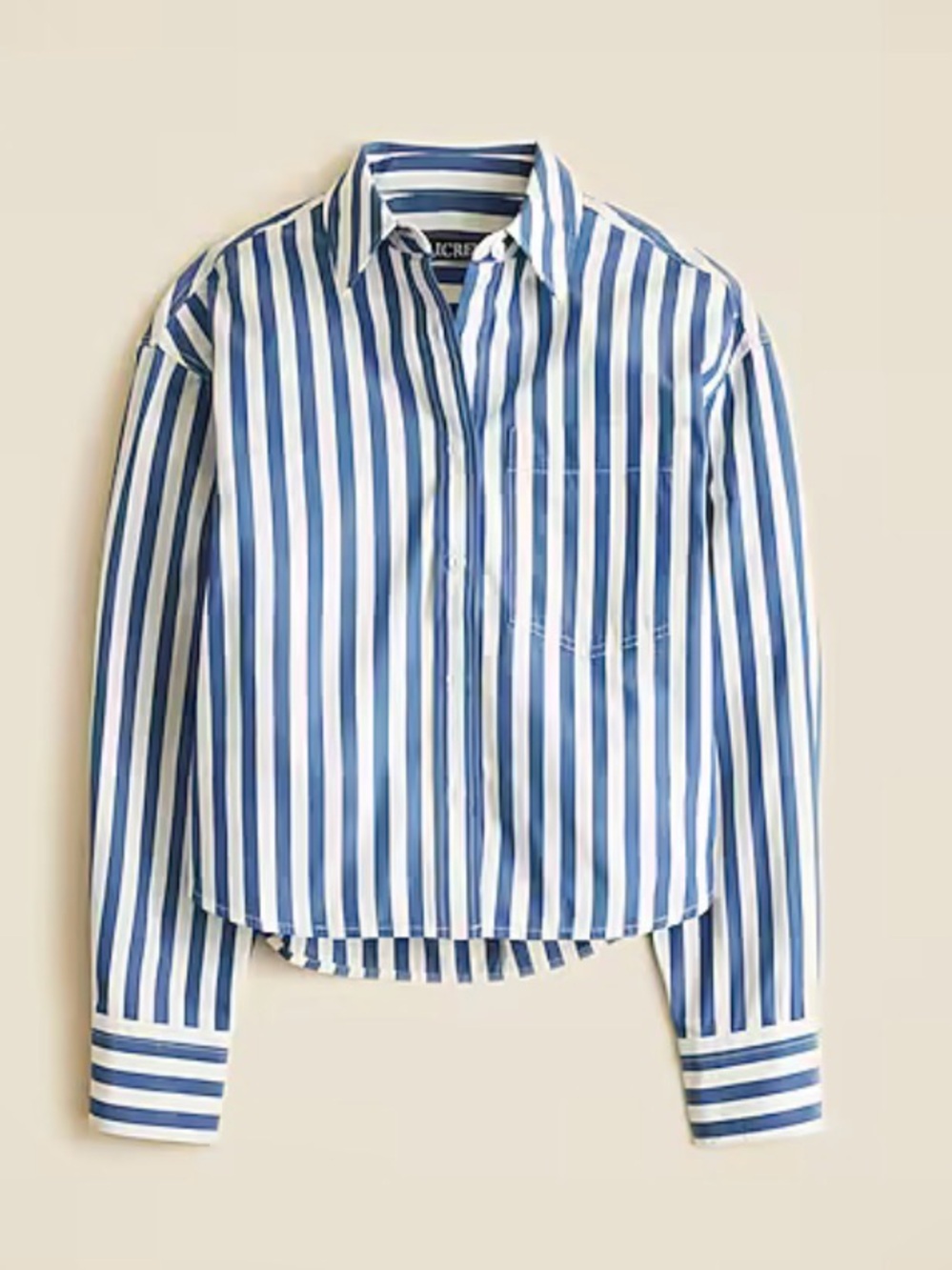 J. Crew Étienne Cropped Blue and Ecru Striped Shirt